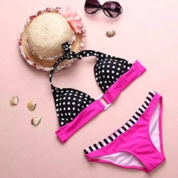 Push Up Padded Pink Polka Dot Bikini - Picture 3 of 7